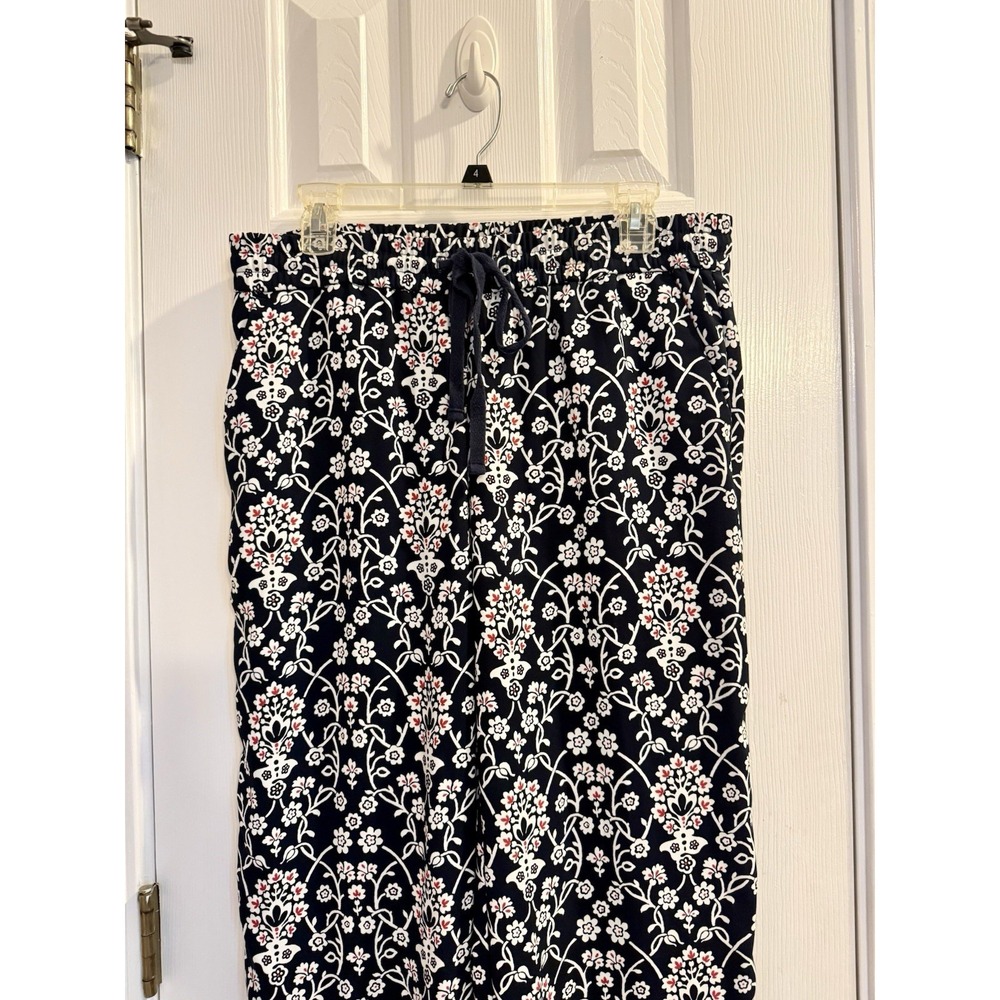 LOFT Outlet Sz S Navy Floral Wide Leg Pants Pockets Elastic Waist